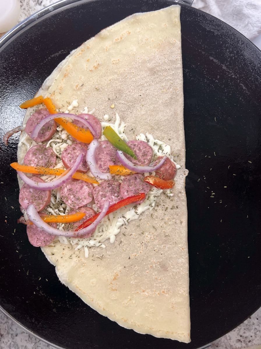 Savory crêpe on the griddle